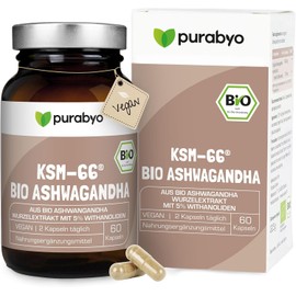 Organic Ashwagandha KSM-66 Extract | Premium Raw Material 5% Withanolide | Vegan, Laboratory Tested, in Glass | Controlled Organic Cultivation | Indian Sleeping Berry | No Additives
