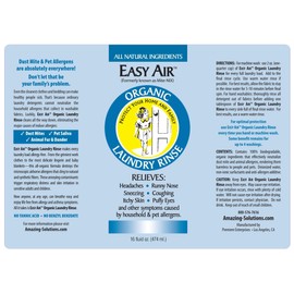 Easy Air Organic Allergy Relief Laundry Rinse 16-oz, Hypoallergenic & Fragrance Free, Eliminate Odors. Asthma & Allergy Safe for Babies & Pets.