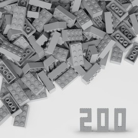 TTEHGB TOY Classic Bulk Brick Block 2x4, 200 Piece Building Bricks Light Gray, Compatible with All Major Brand Parts and Pieces(Colour:Light Gray)