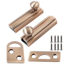 Coufce 2pcs 2 Inch Solid Brass Slide Bolt, Rose Gold Gate Latch Sliding Screen Door Lock, Surface Bolts for Doors Cabinet Cupboard with Screws