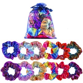 Shiny Metallic Scrunchies,Hair satin scrunchie,Elastic Hair Bands Scrunchy, Hair Ties Ropes for Women or Girls Hair Accessories, Assorted Colors Scrunchies(12packs)