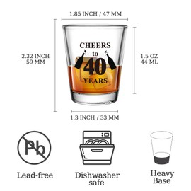 3 PCS 40th Birthday Shot Glasses Set, 1.5 oz Cheers to 40 Years Clear Shot Glass Cups with Heavy Base, Birthday Decorations for Women, Men, Funny Birthday Gifts, Party Supplies or Favors for Her, Him