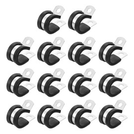 sourcing map 5/8"(16mm) Cable Clamp, 304 Stainless Steel Rubber Cushioned Insulated Clamp R Shape Metal Clamp Tube Holder for Pipe Hose Wire Cord Installation 14Pcs