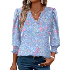 Cute Summer Tops for Women Plus Size Beach Vacation Essentials Spring Break Clothes Womens 3/4 Sleeve Tops Floral XL