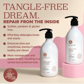 Luseta Tangle Free Routine Shampoo & Conditioner Set for Women and Men Sulfate Free Shampoo and Conditioner for Detangling with Keratin and Argan Oil, Color Safe for Curly and Wavy Hair 2 x 33.8oz