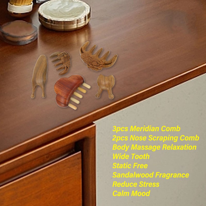 Meridian Massage Tool Kit Wood 3pcs Meridian Comb 2pcs Nose