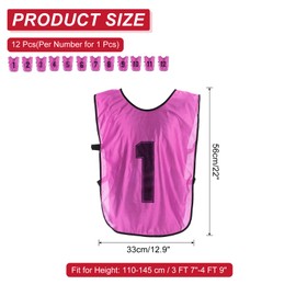 PATIKIL Soccer Training Vest, 12 Pack Team Sports Pinnies Reversible Numbered Soccer Practice Pennies Jerseys Bibs with Belt for Youth, 22 Inch Pink