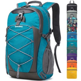 Nerlion 40L Hiking Backpack Lightweight Daypack Waterproof Travel Camping Backpack for Men Women Sport Packable - Color: Cyan