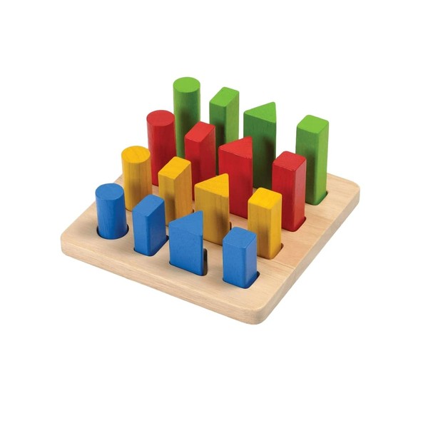 PlanToys Wooden Sorting and Stacking Geometric Peg Board (5125) | Sustainably Made from Rubberwood and Non-Toxic Paints and Dyes