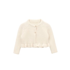 Lilax Baby Girls' Knit Long Sleeve Ruffled Cardigan, Button Closure Bolero Shrug(Cream,9-12M)