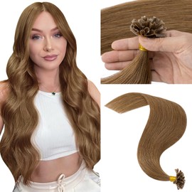 MY-LADY Real Hair Extensions Bondings 50 cm #06 Light Brown Keratin U-Tip Remy Real Hair Highlight Hair Extensions 50 Strands 1 g/Strand 50 g