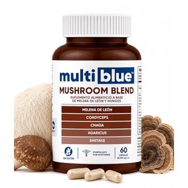 Melena de Leon Mushroom Blend - 1,100mg por Porción | Suplemento de 6 hongos: Cordyceps, Chaga, Shiitake y Más | Apoyo Cognitivo y Energía 100% Natural, Vegano | MULTIBLUE - 60 Cápsulas