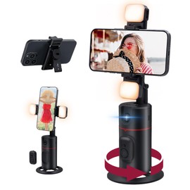 Mcbazel Auto Face Tracking Stativ mit Licht 360 Rotation Auto Tracking Handyhalterung ohne App, AI-Gestensteuerung, abnehmbare Fernbedienung für Vlog Live Stream/Videoaufnahmen - Schwarz