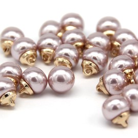USOSOU 10mm Round Pink Faux Pearl Buttons with Gold Metal Shank, for Clothes, Shirts, Skirts, Wedding Dresses, DIY Crafts, Handmade Sewing Accessories(20pcs 10mm(0.394inch))