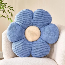 Kcvvcr Flower Throw Pillow, Soft Blue 14.9" Flower Pillow for Home Decor, Cute Flower Shaped Floor Pillow Aesthetic Flower Plush Decorative Pillows for Bed Sofa Couch