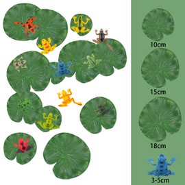 Axvxby 22PCS Lily Pad and Plastic Frogs Set 12 Colorful Frog Figures 10 Artificial Floating Lotus Leaves for Pond Pool Decorations Party Favors
