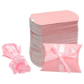sourcing map 100Pcs Pillow Boxes 3.5 x 2.8 x 1 Inch Gift Boxes with Ribbons, Presents Paper Candy Favor Boxes for Gift Wrap Wedding Birthday Party, Pink