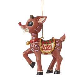 Enesco Jim Shore Rudolph Dated 2021 Hanging Ornament, 3.75 Inches