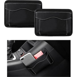 Povtii - 2 organizadores de bolsillo lateral para asiento de coche, piel sintética, bolsillo de almacenamiento para anteojos de sol, mini bolsa de relleno para asiento de automóvil, puerta y ventana,