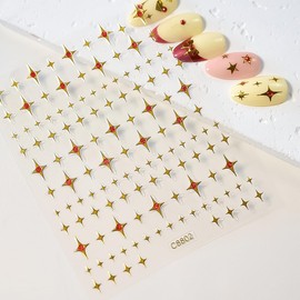 6 Sheets Star Nail Stickers 3D Self-Adhesive Gold Star Nail Art Stickers with Red Rhinestones Design Stickers Bronzing Heart Bow Nail Decals for Women Girls DIY Acrylic Manicure Decorations Kits