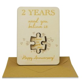 Wooden Anniversary Card with Jigsaw Puzzle Piece "I found my missing piece" with envelope (2 Years)