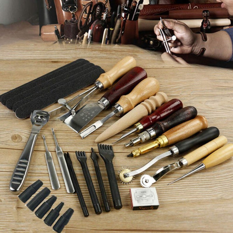 Grasomtools Pack of 18 Leather Carft Punch Tools Kit Sewing