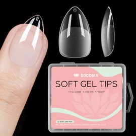 SOCORIA Short Almond Gel Nail Tips, 240pcs Soft Acrylic Fake Nails, 12 Sizes Half Matte Pre-shape Full Cover False Nail Tips Press on Nails Tips Set for Nail Extension Salon DIY