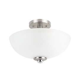 Globe Electric 63357 2-Light Semi-Flush Mount Ceiling Light, Brushed Nickel, Chrome Accents, Frosted Glass Shade, Light Fixtures Ceiling Mount, Bedroom Lights for Ceiling, Bulb Not Included