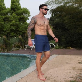 Suwangi Mens Swim Trunks Swimming Board Shorts Beach Quick Dry Waterproof Mesh Lining with Pockets Dark Blue