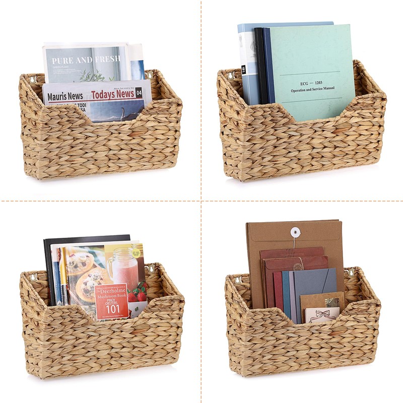 BTSKY Woven Hanging Magazine Holder, Water Hyacinth Magazine Basket, Wall