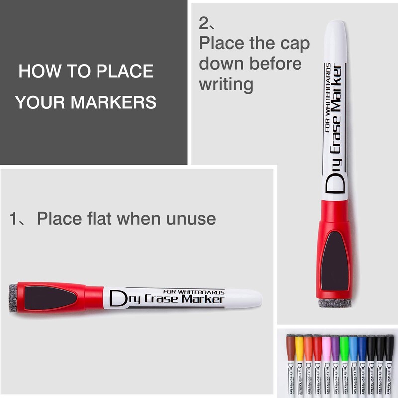 Magnetic Whiteboard pens with Eraser, Whiteboard Markers Assorted Colours Fine