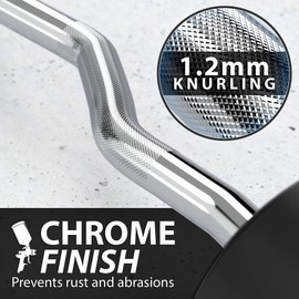 Synergee Fixed 60LB Easy Curl Bar Pre Weighted Curved Steel Bar with Rubber Weights - Fixed Weight