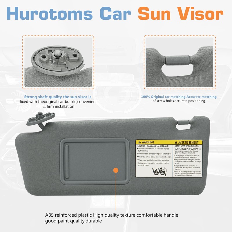 Hurotoms Right Passenger Side Sun Visor Without Light for Toyota