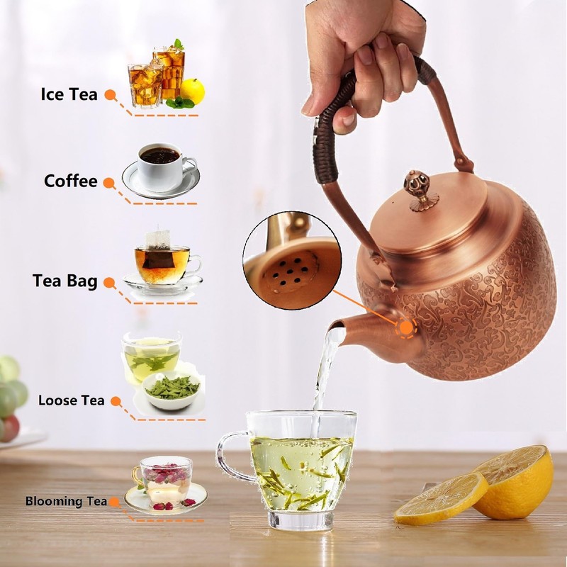Kkekos Handmade Copper Kettle Copper Teapot for Stovetop 2000ml (Type1)
