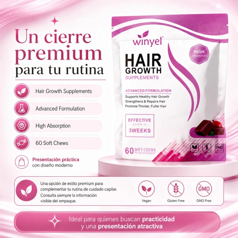 Suplemento Cabello En Gomitas 60 Piezas Uso Diario Adultos