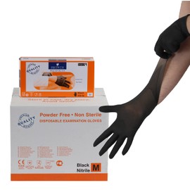 Pack of 100 M Disposable Gloves, Nitrile Gloves, Rubber Gloves, Disposable Gloves, Powder-Free, Latex-Free, Nitrile Gloves (M, Black, 100)