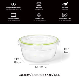 Starfrit LocknLock Easy Match Plastic Container - 47oz/1.4L - Airtight, Leakproof & Nestable - 4-Sided Locking Lid