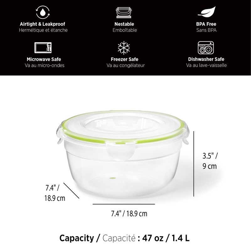 Starfrit LocknLock Easy Match Plastic Container - 47oz/1.4L - Airtight,