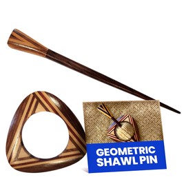 My Two Ladies Geometric Shawl Pin with Stick | Wooden Geometric Style for Shawls, Sweaters, Scarfs & Wraps for Women | Handmade Wood 3x3 Pin & 6.5 Stick