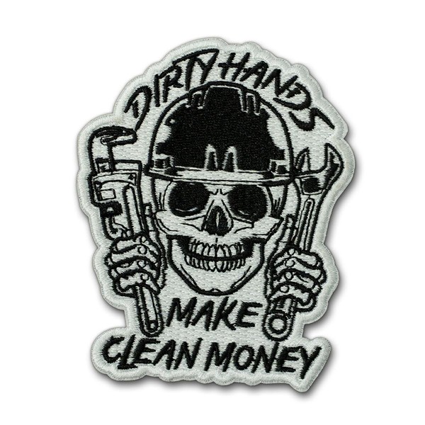 Dirty Hands Make Clean Money Patch, Skull Mechanic Patch, Funny