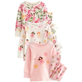 NEXT 3 Pack Print Pyjamas, Pink/Cream Fairy