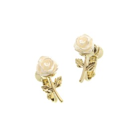 Vingtaine P5172-E Women's Earrings, Earrings, Rose, White, Accessory, Gift, Elegant, Casual, Simple,, Titanium Brass