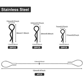 64 Pcs RC Body Clips, Stainless Steel R Type Pin, Body Splint Pins, RC Car Clip Pins, RC Shell Pin for 1/8 1/10 1/16 Scale Remote Control Car Shell (black)