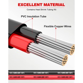 NAOEVO 14 Gauge Wire 2 Conductor Electrical Wire, 14 AWG Stranded PVC Cord, 12V Low Voltage/Tinned Copper/Flexible Cable for Automotive Wiring, Lamp Cord, Marine Cable (100FT)