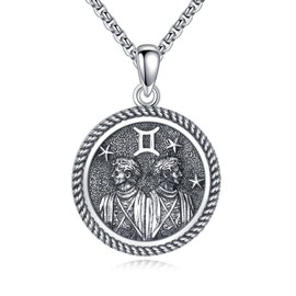 URONE Gemini Necklace 925 Sterling Silver Gemini Pendant And Chain Constellation Necklace Zodiac Jewellery Birthday Gifts for Women Men