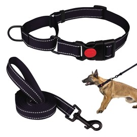 Martingale Dog Collar and Leash Set Martingale Collars for Dogs Reflective Martingale Collar for Small Medium Large Dogs(Black&L)
