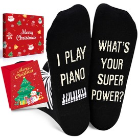 Christmas Gifts for Men Women - Piano Recital Socks for Teens Music Lovers, Music Stocking Stuffers with Greeting Card