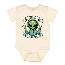 TATY Kids Hello Human Alien Baby Infant One Piece Bodysuit Newborn Natural