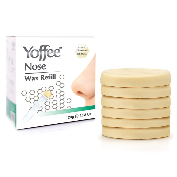 Original Yoffee Nose Wax Refill - Nose Hair Wax Refill - 6x20g Discs (120 g) - Nose Hair Removal Wax for Men & Women - Organic Beeswax & Aloe Vera Nose Hair Remover - Made in Spain