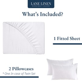 LANE LINEN Lane Linen Twin Fitted Sheet, 100% Organic Cotton, Lightweight Percale Weave, Soft and Breathable Bedding for Twin Bed, Includes 1 Bottom Sheet and 1 Pillowcase, 15" Deep Pocket - White
